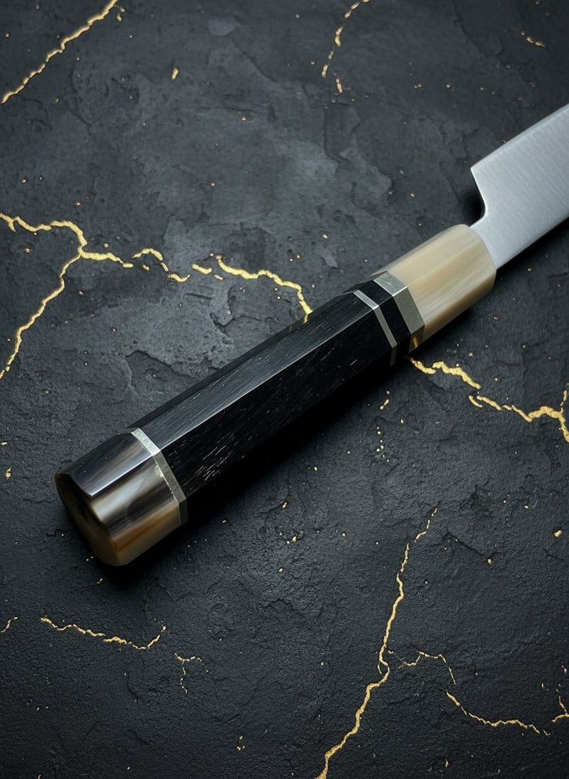 12" Sakimaru Takohiki Sushi Knife, 10Cr Steel, Ebony Wood Double Horn Handle - 7