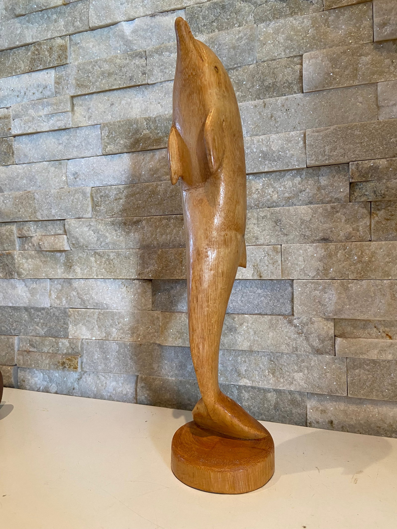 Vintage Large Golden Hardwood Hand Carved Dolphin Statue - 5