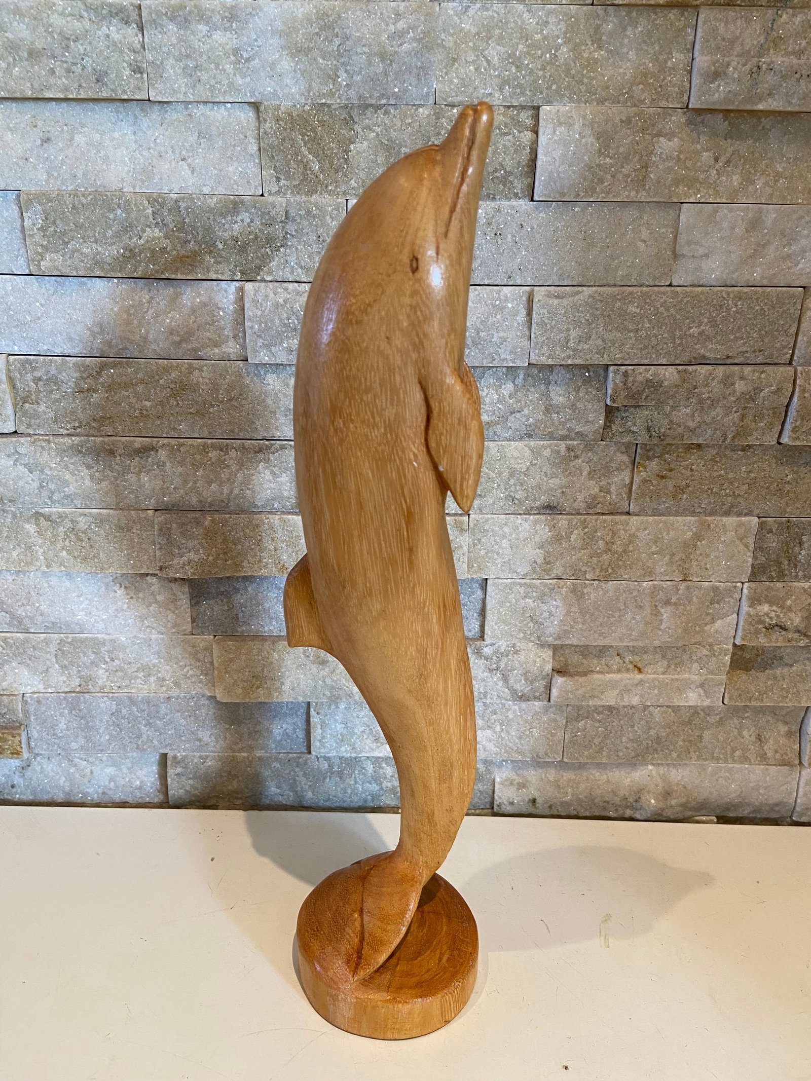 Vintage Large Golden Hardwood Hand Carved Dolphin Statue - 6
