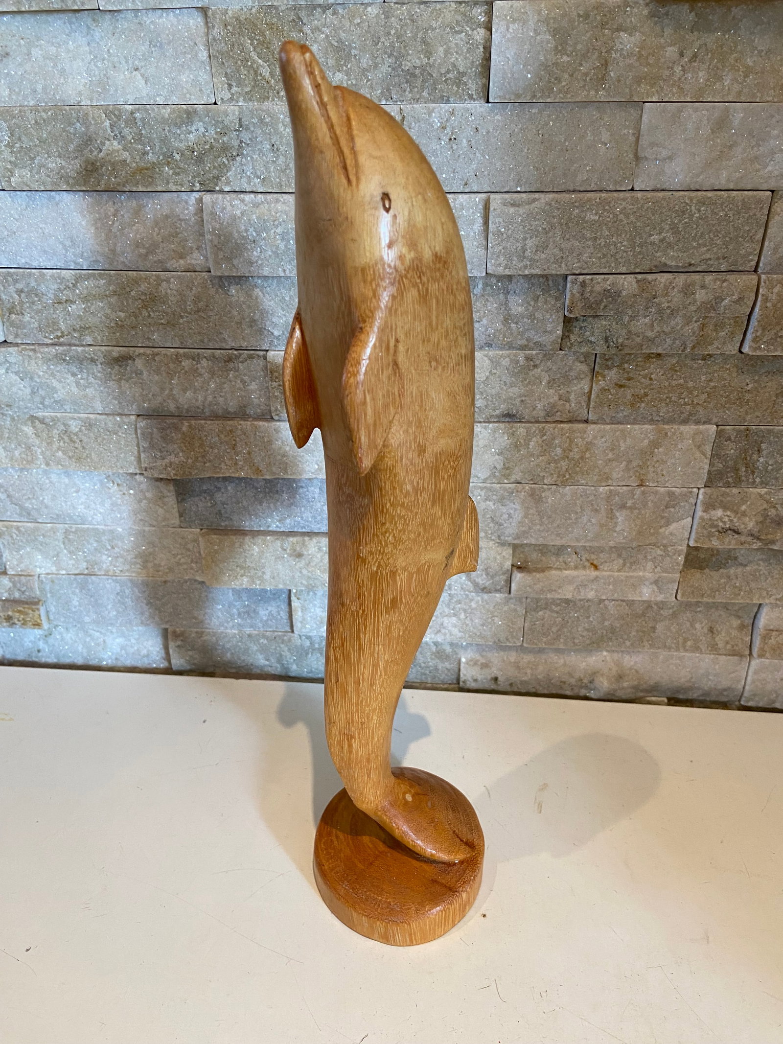 Vintage Large Golden Hardwood Hand Carved Dolphin Statue - 8