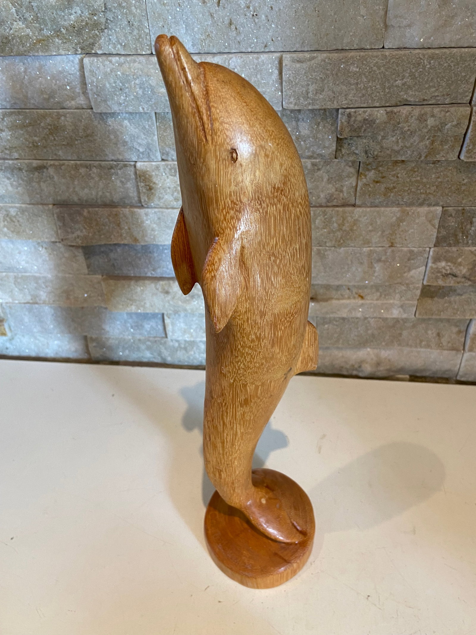 Vintage Large Golden Hardwood Hand Carved Dolphin Statue - 9