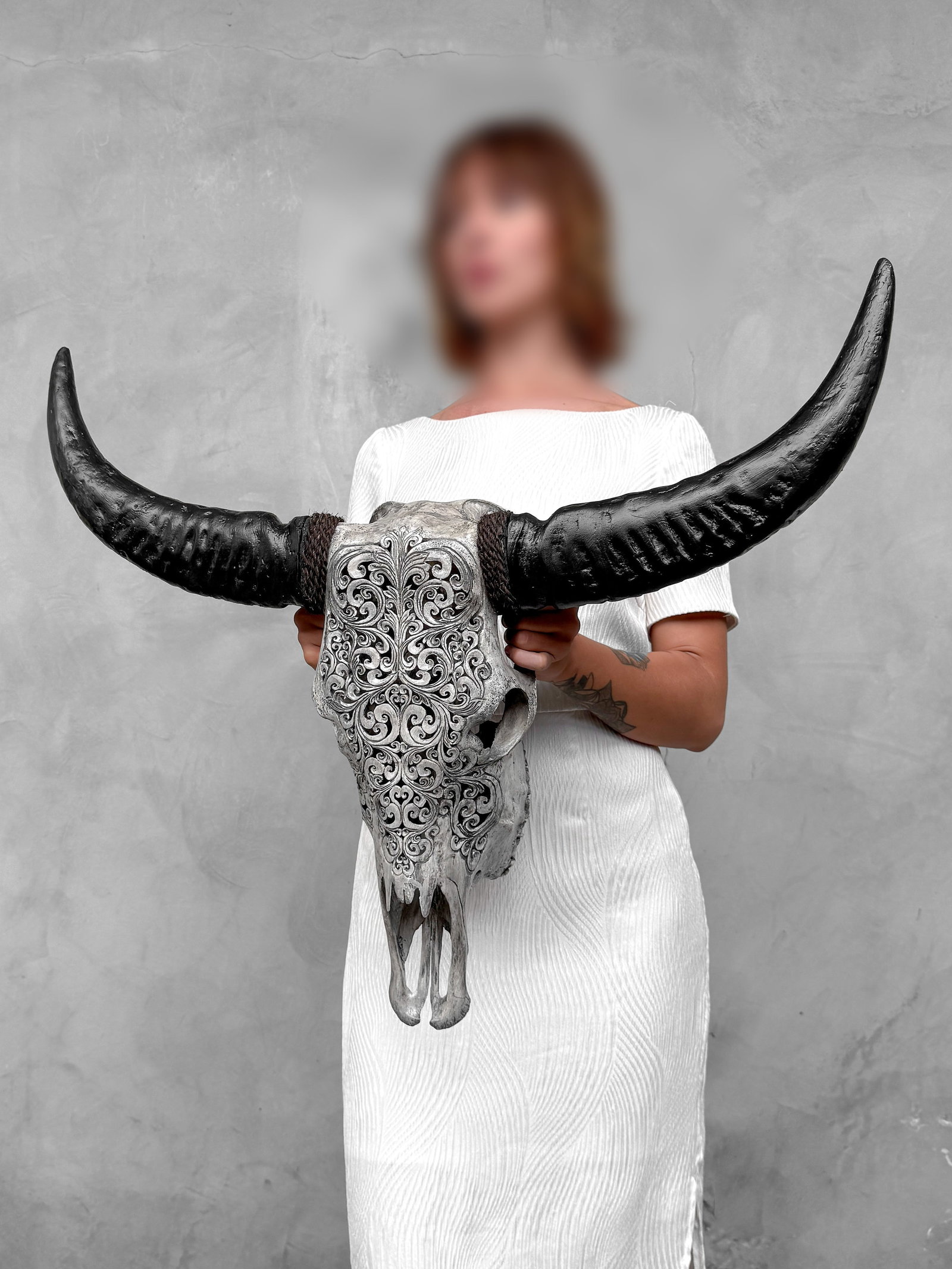 Grey buffalo skull - Traditional Balinese motif - 2