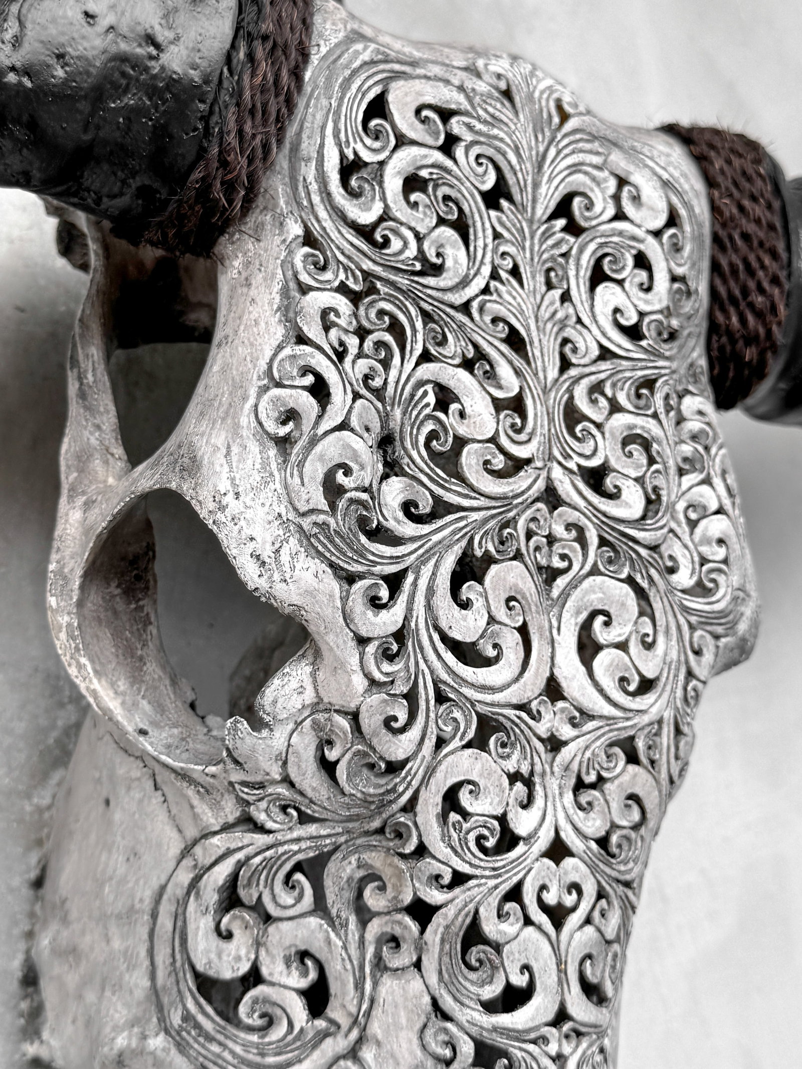Grey buffalo skull - Traditional Balinese motif - 6