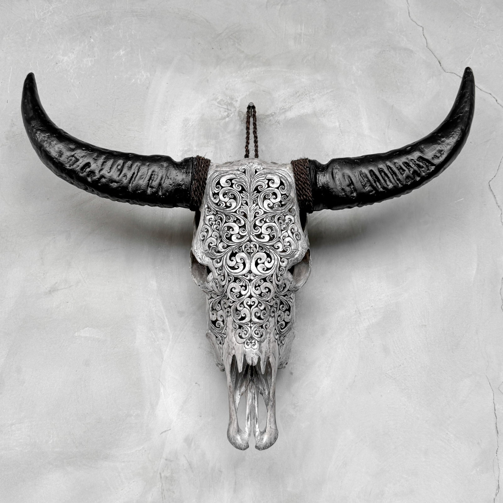 Grey buffalo skull - Traditional Balinese motif - 9