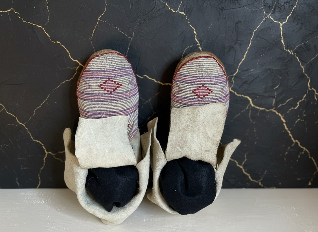 Vintage Early 20th Century Plains Native American Beaded Moccasins Excellent - 5