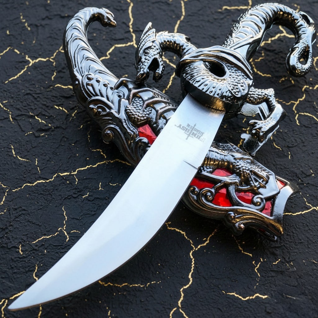 10" Medieval Fantasy Dragon Dagger Fixed Blade Knife with Sheath Ninja Sword (1 of 6)