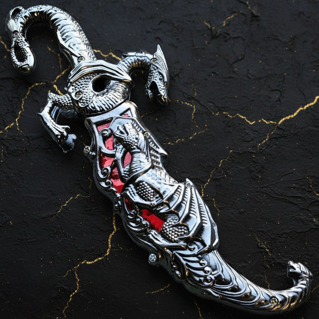 10" Medieval Fantasy Dragon Dagger Fixed Blade Knife with Sheath Ninja Sword - 6