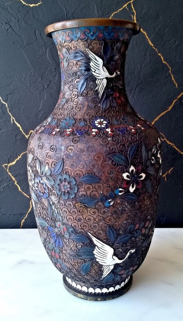 Vintage Ornate Metal Filigree Vase Chinese Artisan Crafted Antique Decor - 2