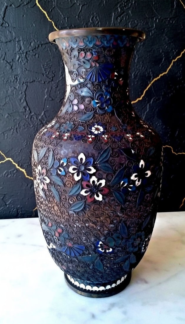 Vintage Ornate Metal Filigree Vase Chinese Artisan Crafted Antique Decor - 3