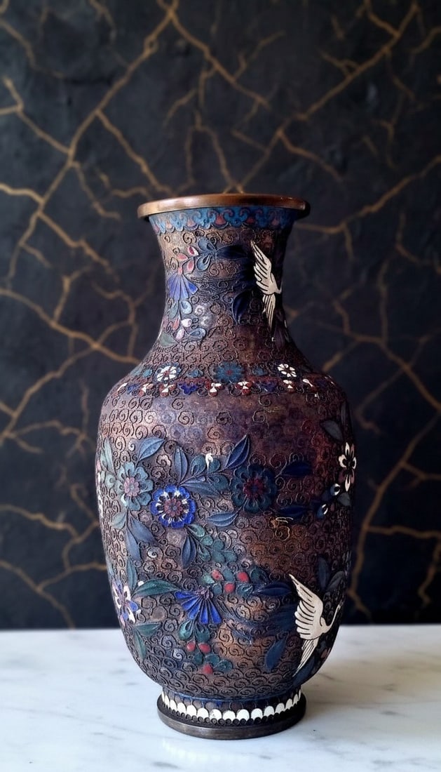 Vintage Ornate Metal Filigree Vase Chinese Artisan Crafted Antique Decor - 4