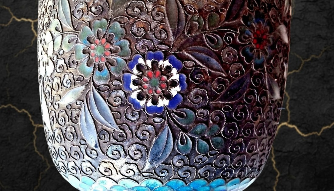 Vintage Ornate Metal Filigree Vase Chinese Artisan Crafted Antique Decor - 7