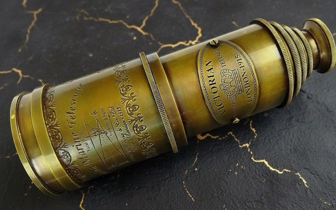 20" Victorian Marine Spyglass Nautical Brass Telescope in Wooden Box - 2