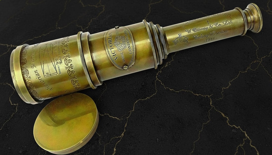 20" Victorian Marine Spyglass Nautical Brass Telescope in Wooden Box - 3