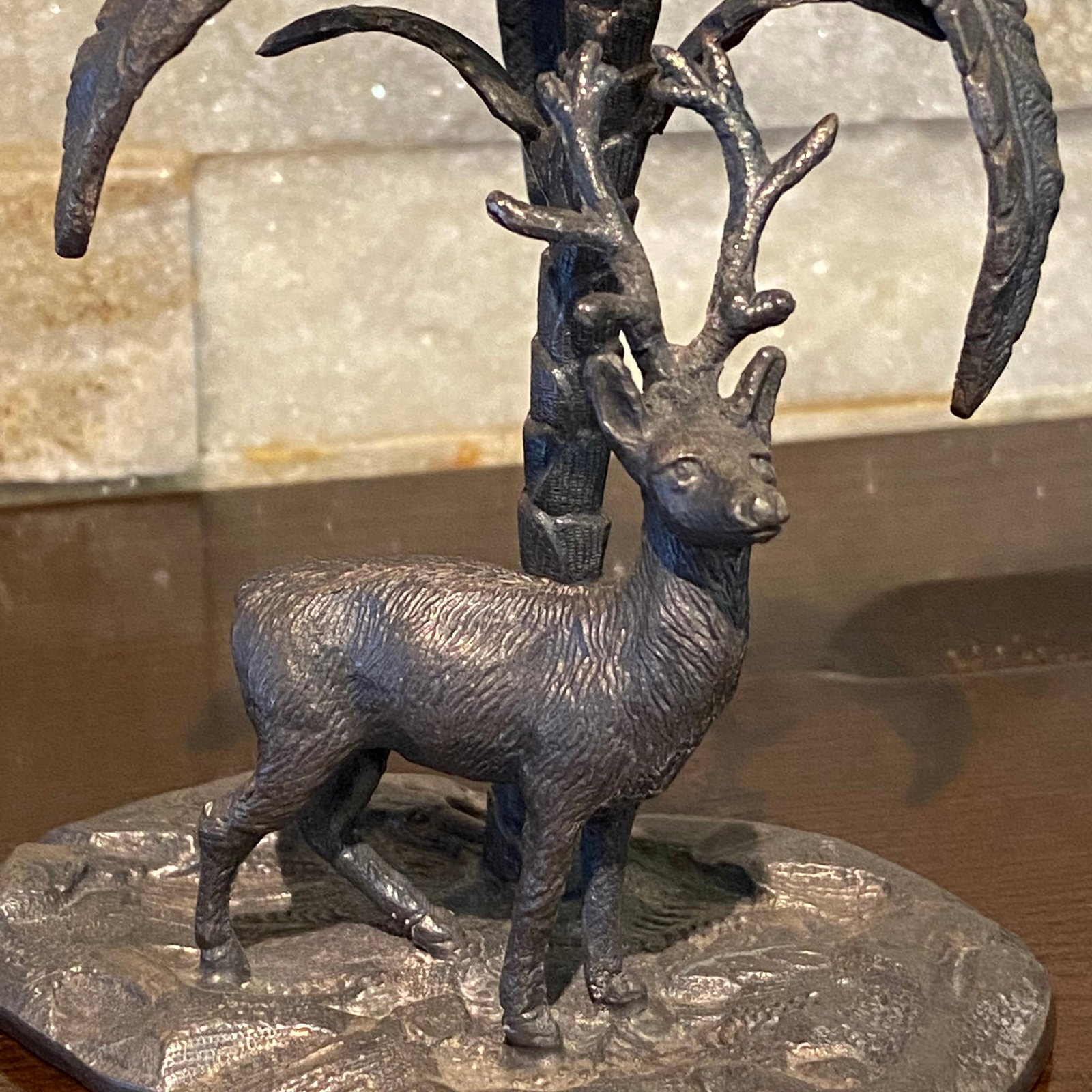 Antique Silver Plated Statue Majestic Stag Standing Beneath a Palm Tree (1907-1918) - 7