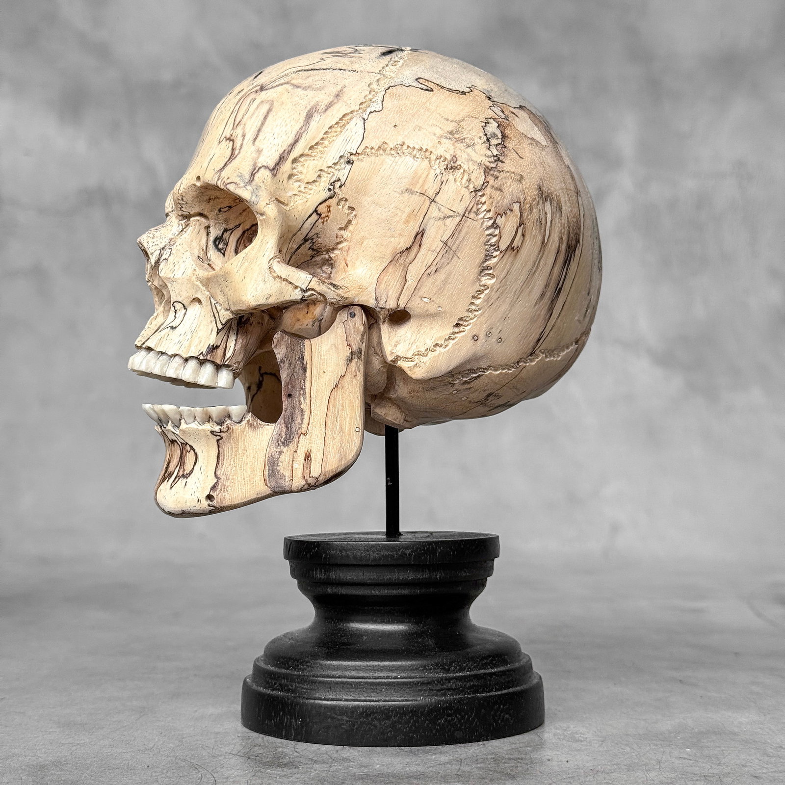 Wonderful human skull with a beautiful grain on a custom stand - 7
