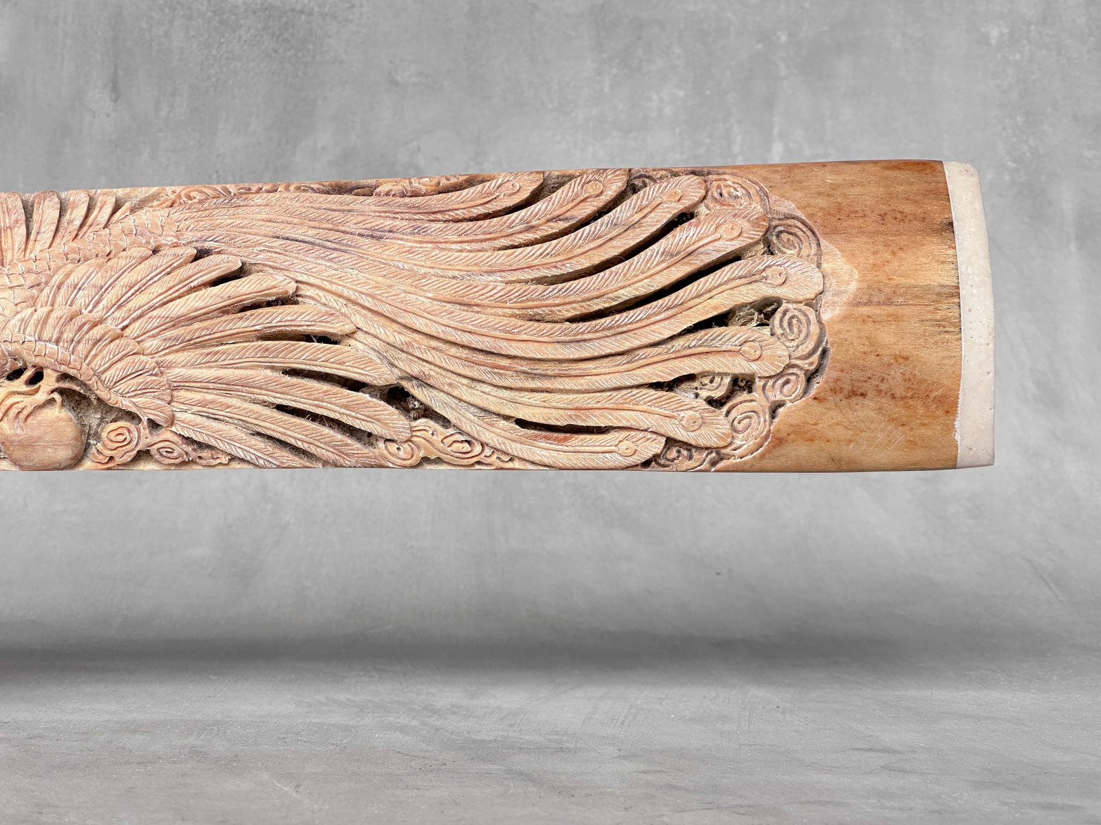 Impressive engraved swordfish rostrum - Dragon Phoenix motif - 9