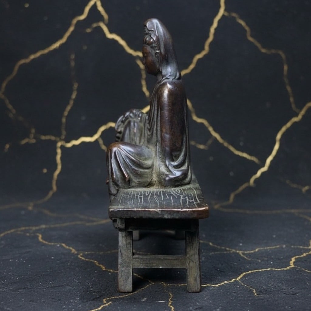 Vintage Chinese Guanyin Bodhisattva Figurine Antique Copper Alloy Statue - 2