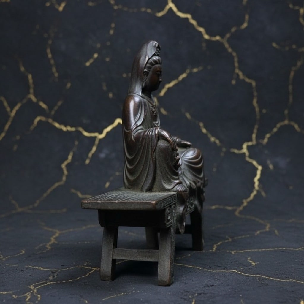 Vintage Chinese Guanyin Bodhisattva Figurine Antique Copper Alloy Statue - 7