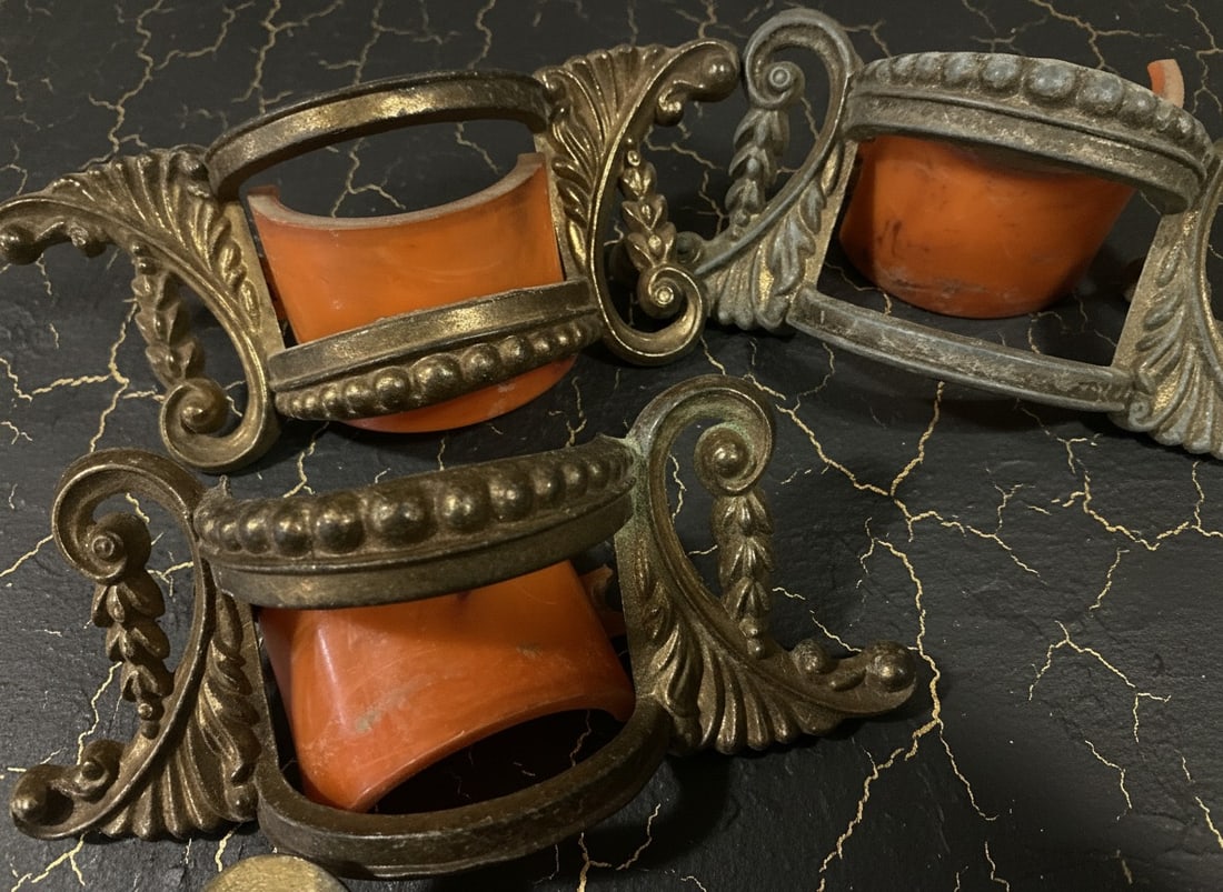 1920s Antique Art Deco Carnival Glass and Celluloid Ornate Drawer Pulls Pair - 5