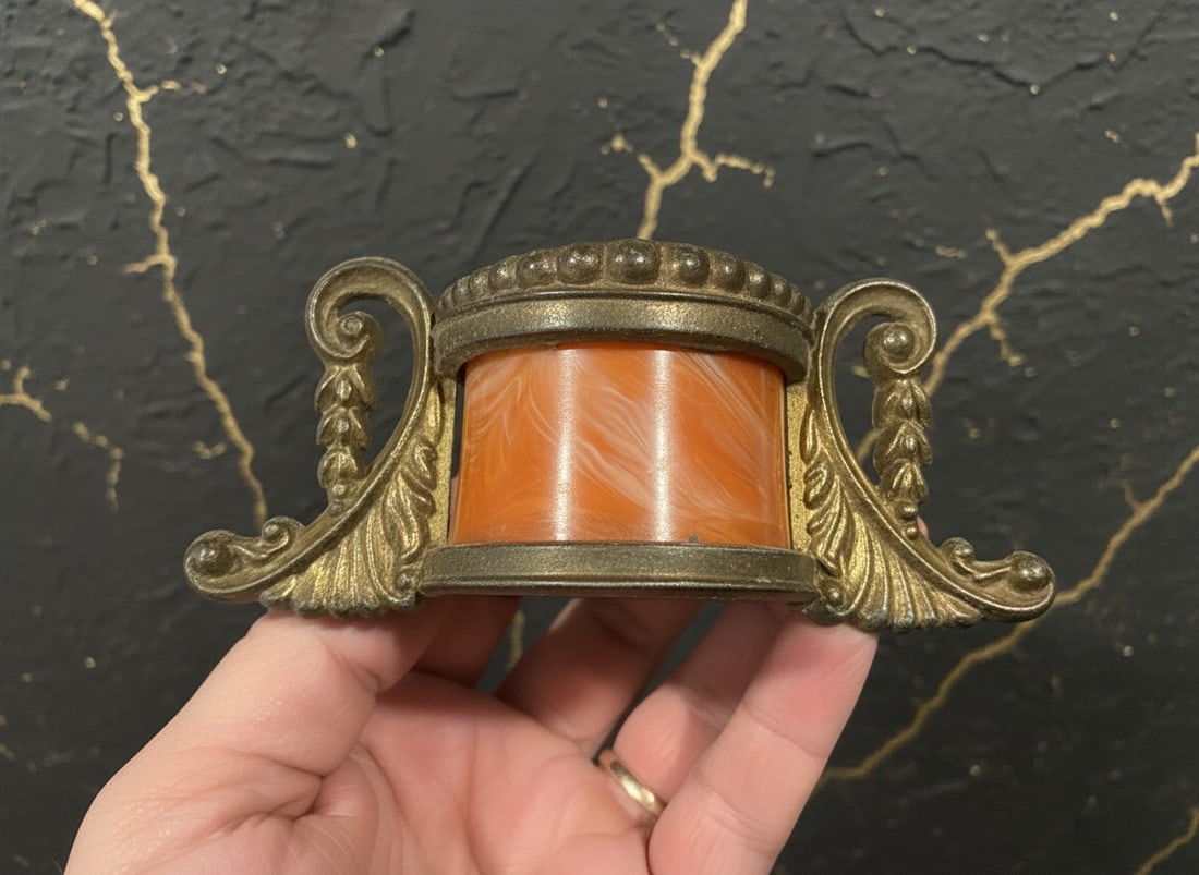 1920s Antique Art Deco Carnival Glass and Celluloid Ornate Drawer Pulls Pair - 7