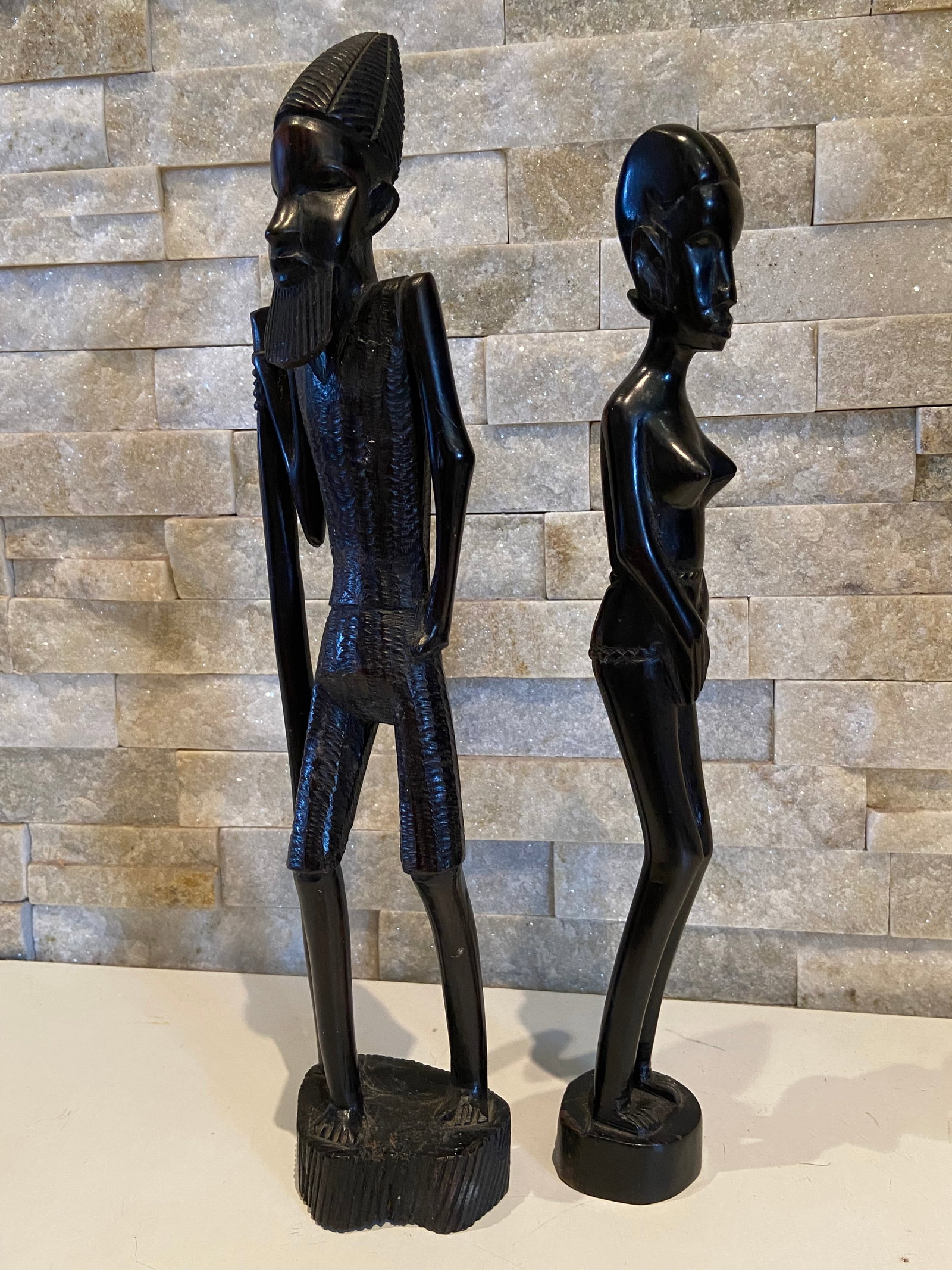 Antique Handcarved Large African Tribal Ebony Wooden Statues - Fertility Girl and Strong Man - 7