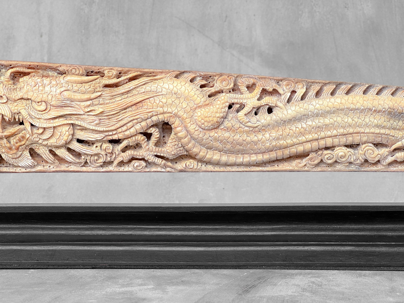 An extra large carved swordfish rostrum - Dragon tiger carving - 7