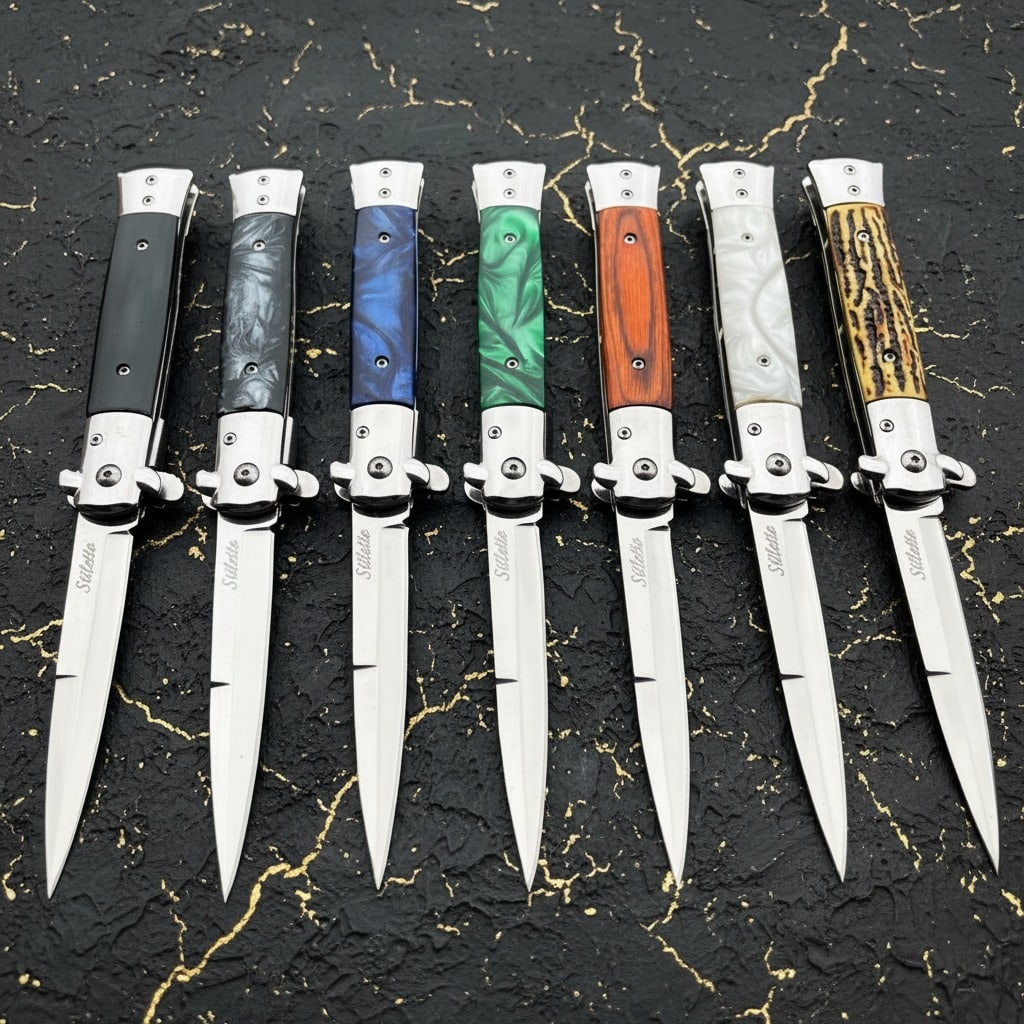 9" Spring Assisted Stiletto Folding Knife Italian Design Pocket Blade New - 2