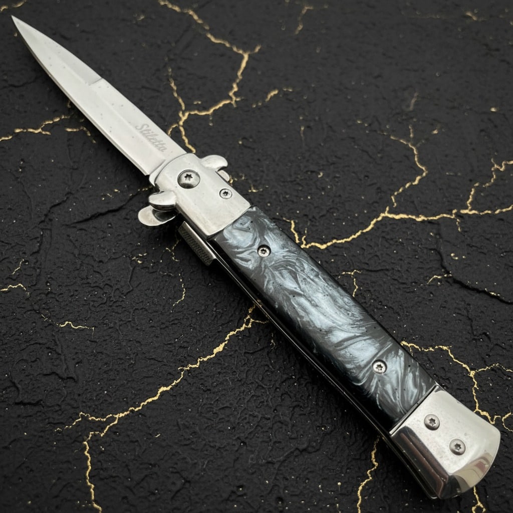 9" Spring Assisted Stiletto Folding Knife Italian Design Pocket Blade New - 7