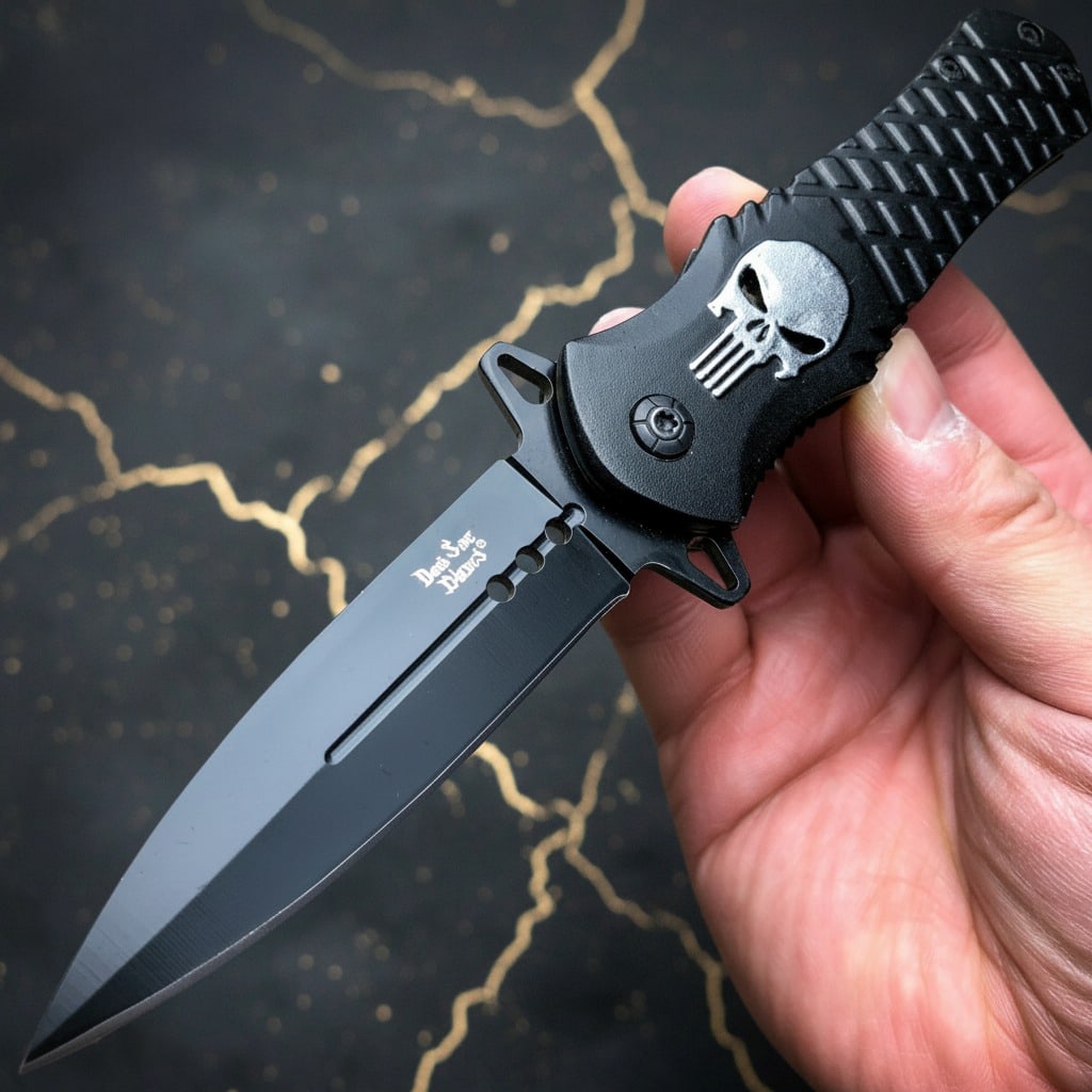 Tactical Spartan Skull Pocket Knife Black Spring Assisted Folding Blade - 2