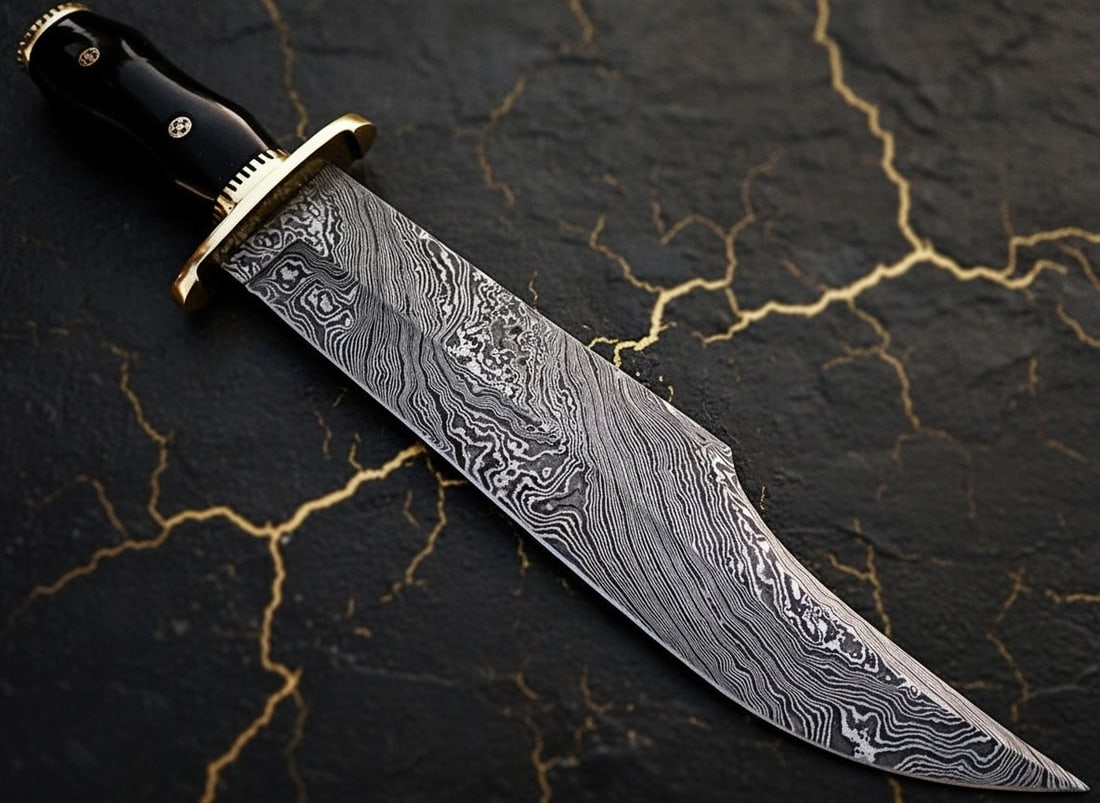 16" Hand-Forged Damascus Steel Bowie Knife, Sharp Fixed Blade Utility Tool - 3