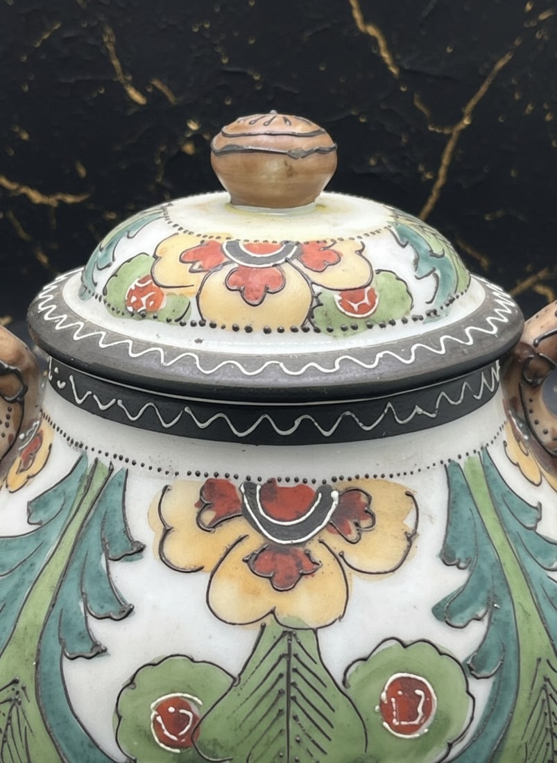 1917 Vintage Japanese Seto Moriage Sugar Bowl Lid Fine China Art Deco Ware - 2