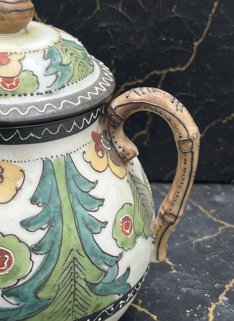 1917 Vintage Japanese Seto Moriage Sugar Bowl Lid Fine China Art Deco Ware - 3