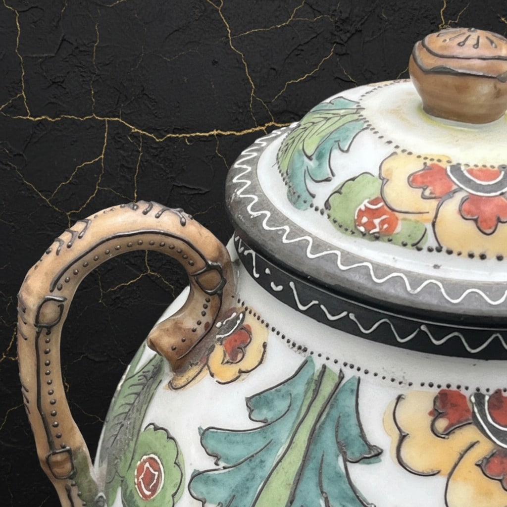 1917 Vintage Japanese Seto Moriage Sugar Bowl Lid Fine China Art Deco Ware - 4