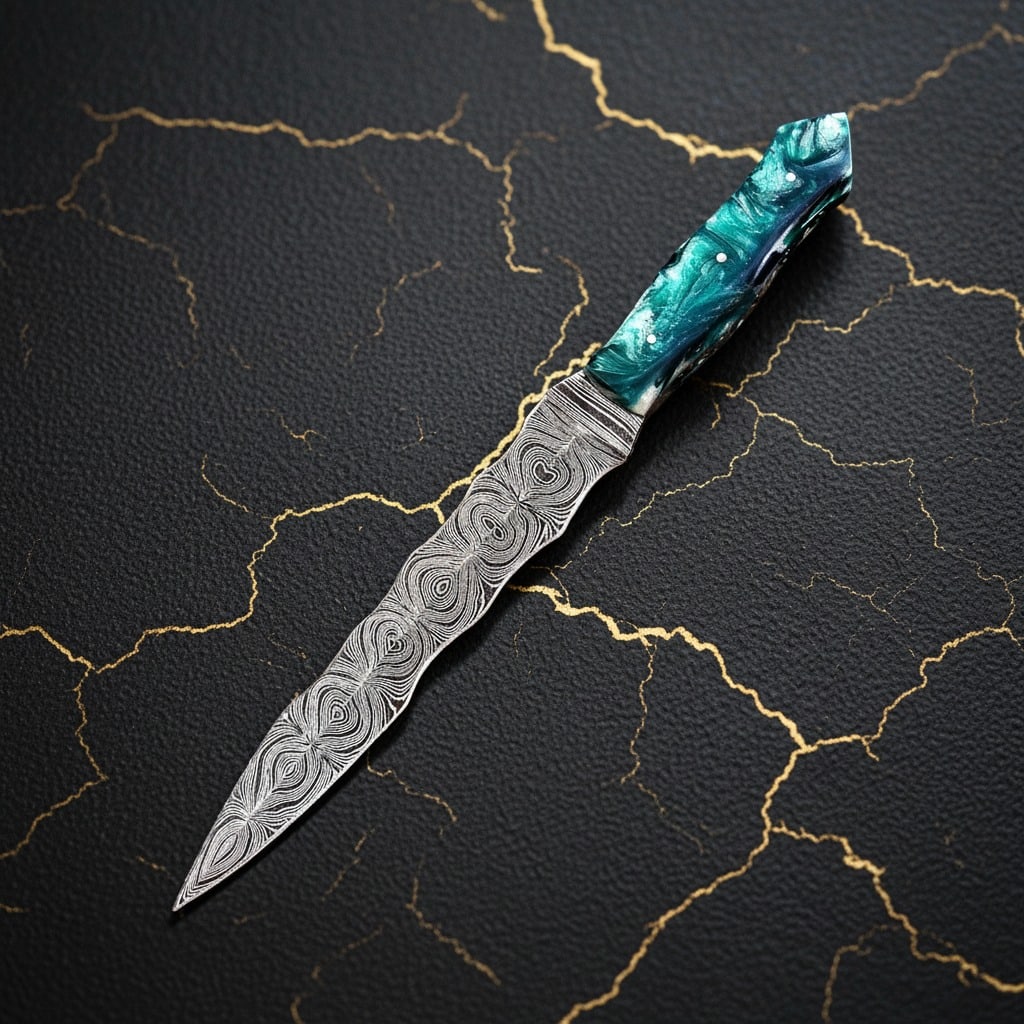 Hand-Forged Damascus Steel Triple-Edge Dagger Knife Custom Blade 2974 - 2