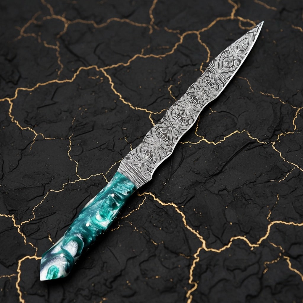 Hand-Forged Damascus Steel Triple-Edge Dagger Knife Custom Blade 2974 - 3