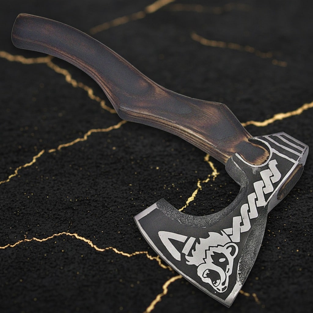 Hand-Forged Steel Grizzly Bear Motif Tomahawk Alaskan Wilderness Art Ax - 2