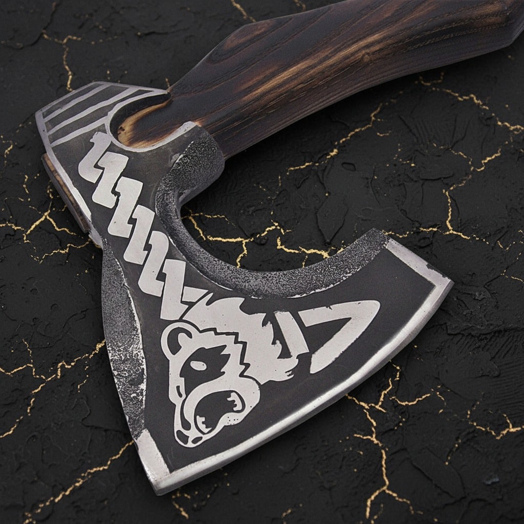 Hand-Forged Steel Grizzly Bear Motif Tomahawk Alaskan Wilderness Art Ax - 5