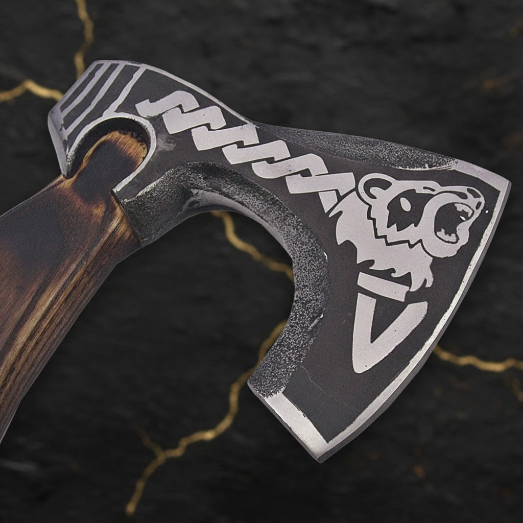 Hand-Forged Steel Grizzly Bear Motif Tomahawk Alaskan Wilderness Art Ax - 6