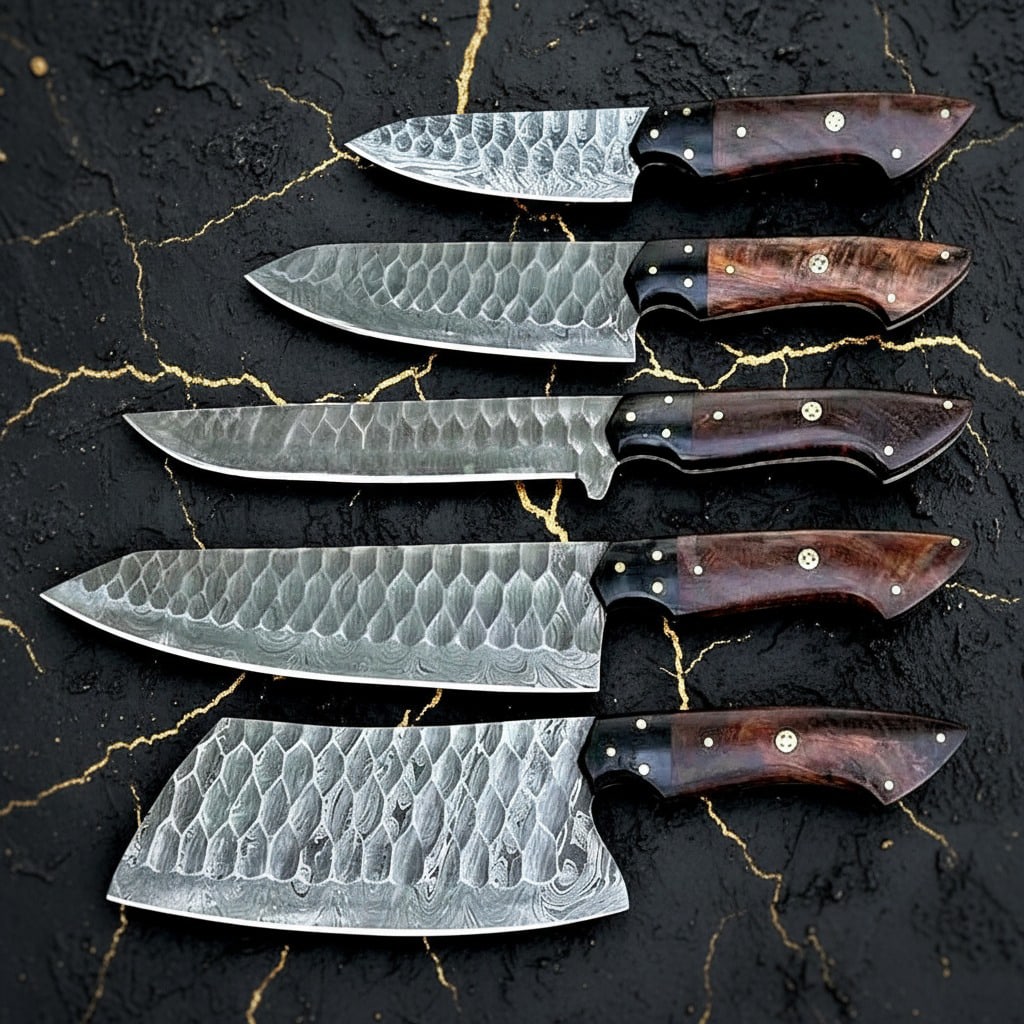 Hand-Forged Damascus Steel Chef Knife Set Professional Kitchen Cutlery - 2