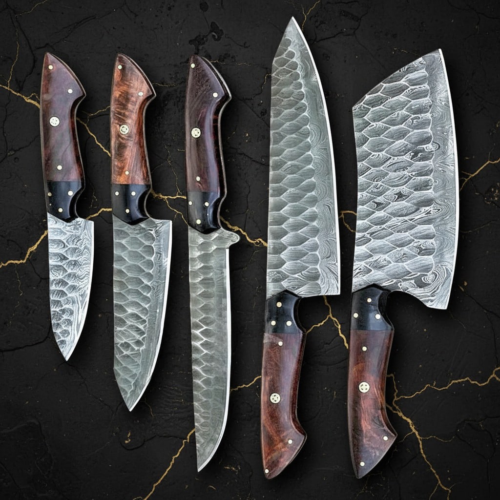Hand-Forged Damascus Steel Chef Knife Set Professional Kitchen Cutlery - 3