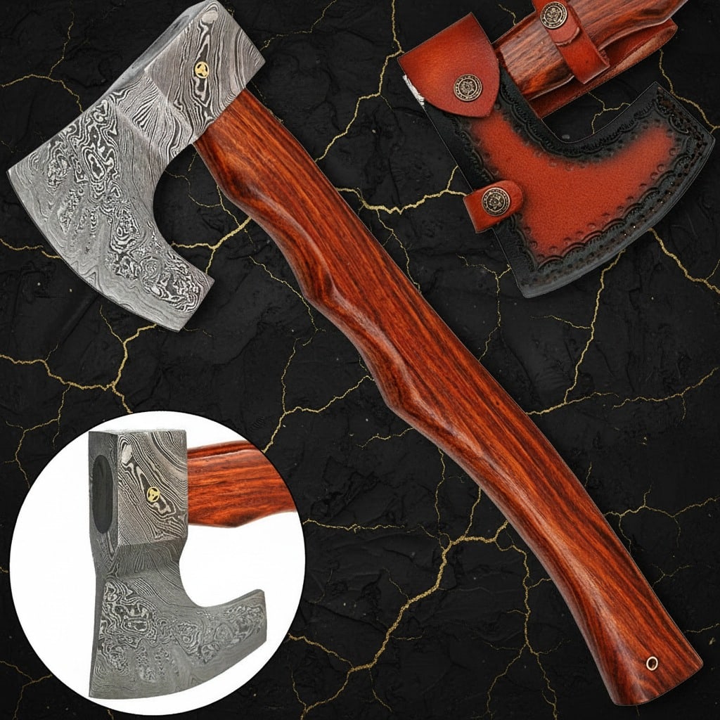 Handmade Damascus Steel Viking Axe Forged Blade Custom Medieval Hatchet (1 of 6)