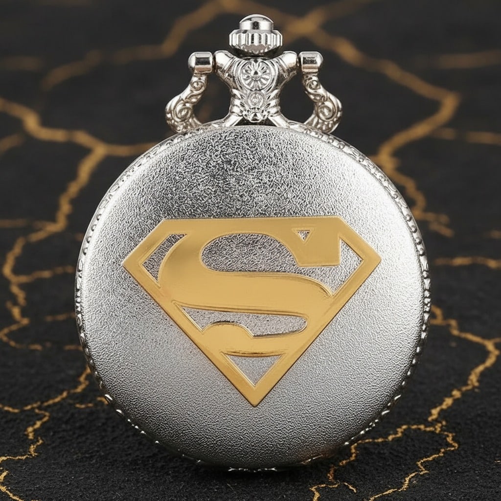 Men's Two-Tone Metal Pocket Watch with Blue Superhero Logo Face (1 of 10)