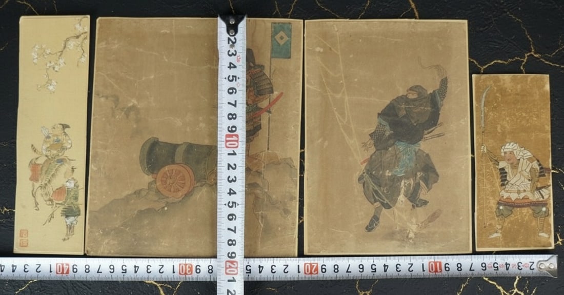 19th Century Japanese Hand-Painted Miniature Ninja and Samurai Artwork Pair - 9