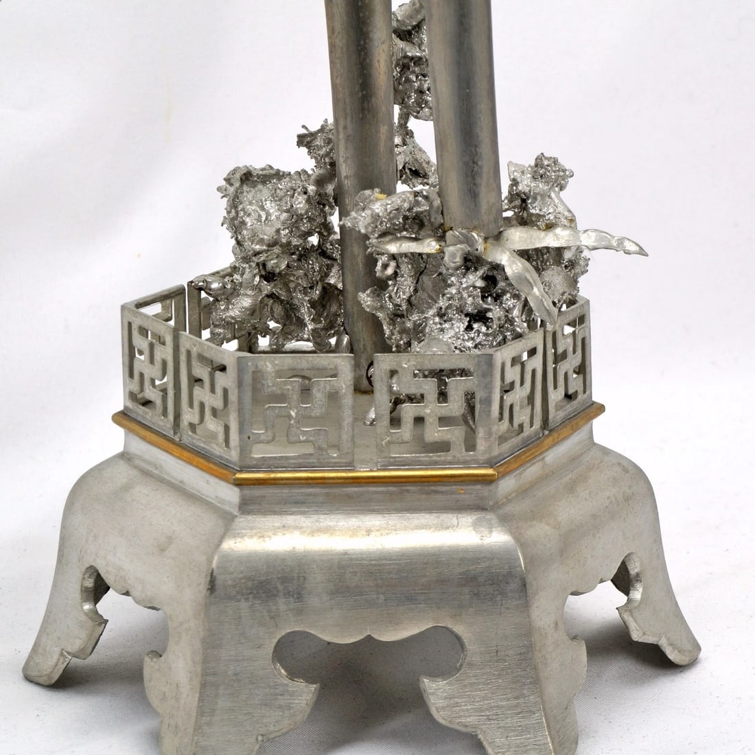 Pair Chinese Mixed-Metal Crane Candlesticks - 7