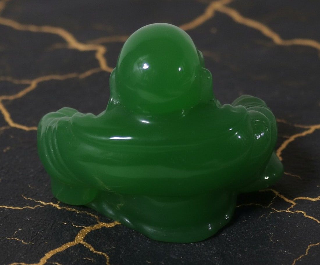 Antique Green Glass Buddha Statue Oriental Figurine Collectible Decor - 4