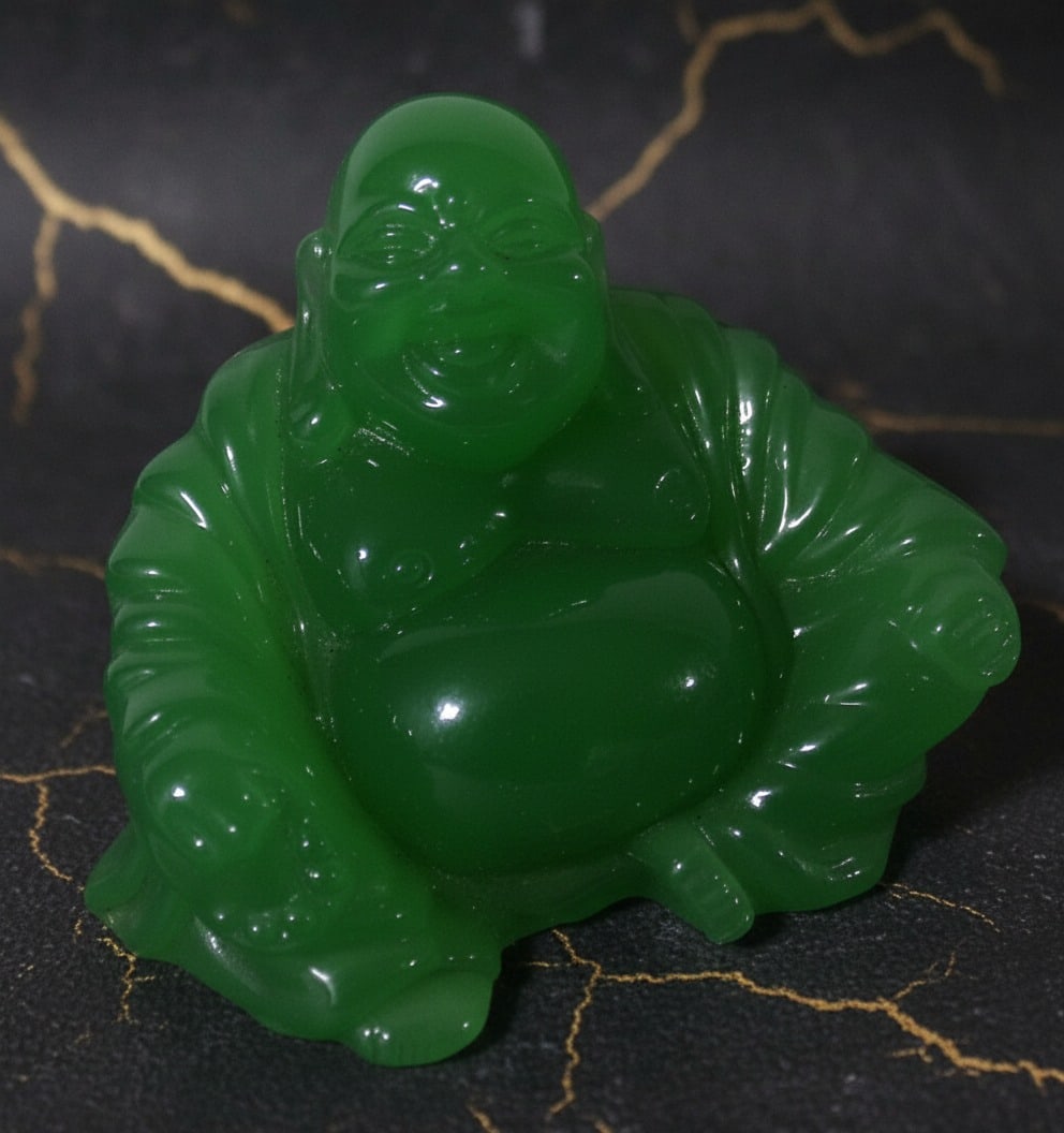 Antique Green Glass Buddha Statue Oriental Figurine Collectible Decor - 5
