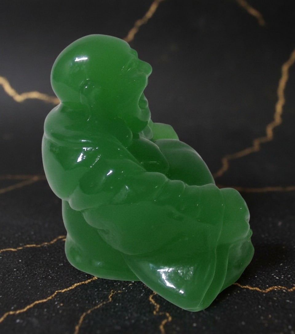 Antique Green Glass Buddha Statue Oriental Figurine Collectible Decor - 7