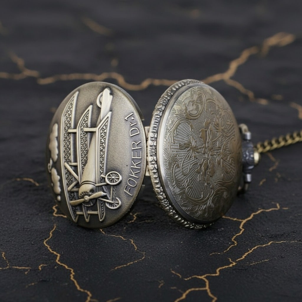 Antique WWI Era German Fighter Pilot Pocket Watch Vintage Retro Style Mens - 3