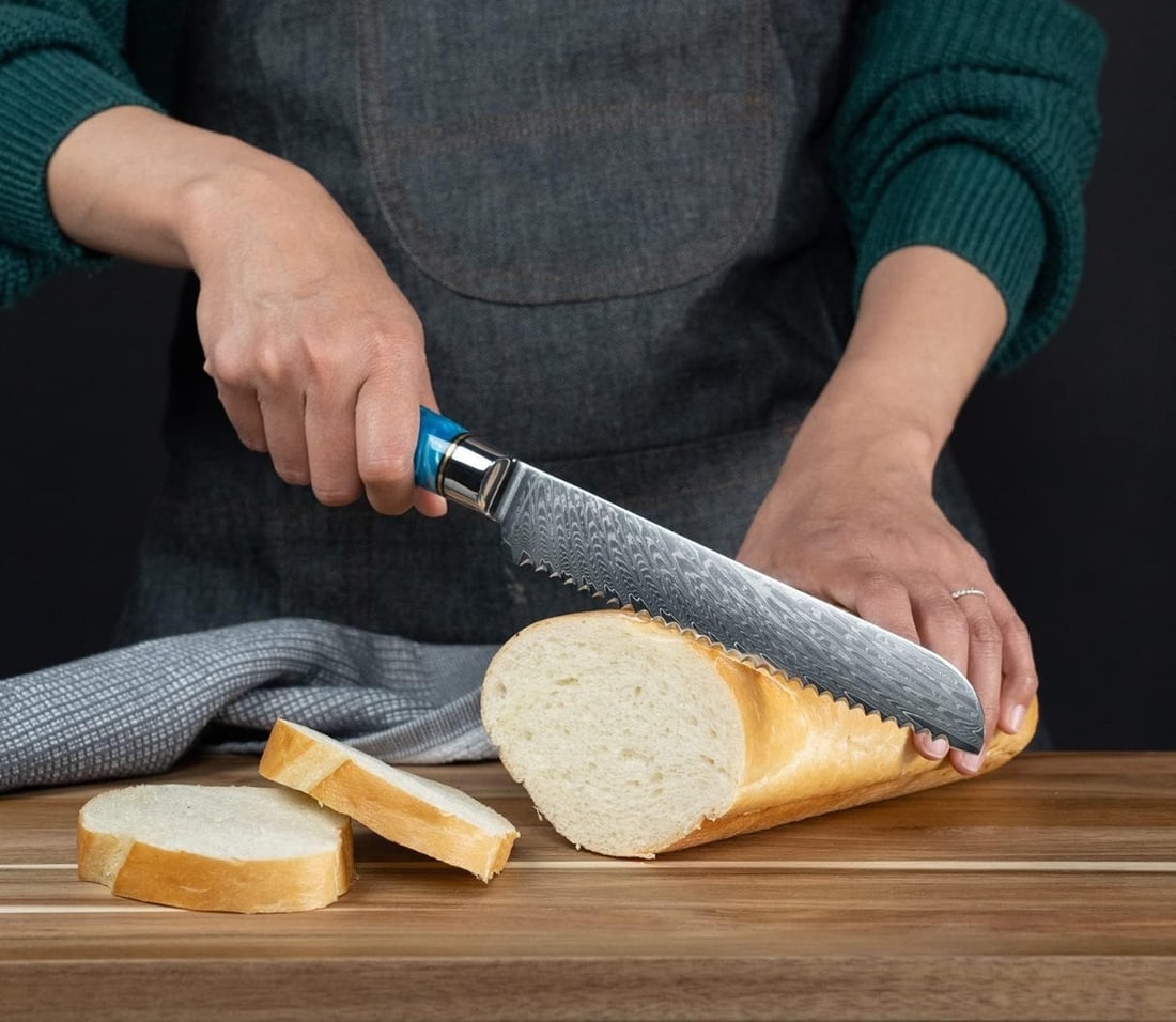 Hand-Forged Damascus Steel Serrated Bread Knife New - 2