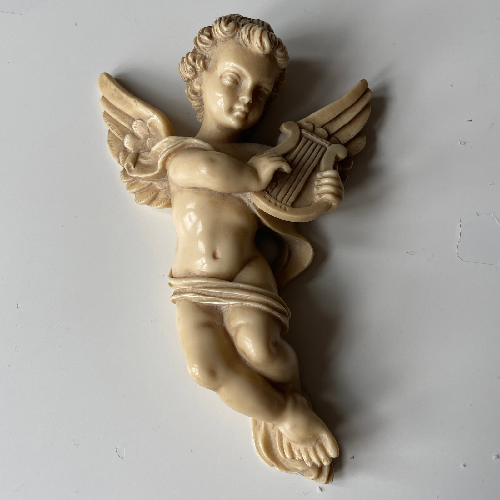 Antique Victorian Celluloid Angel playing harp Figurine - 3